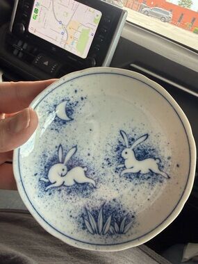 Blue and White Ceramic Bunny soy sauce or trinket Dish - Decorative Stoneware